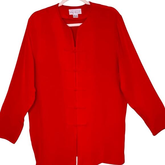 Adrianna Papell Vibrant Red 100% Silk Long Sleeve Blouse Size 16 - Picture 1 of 6